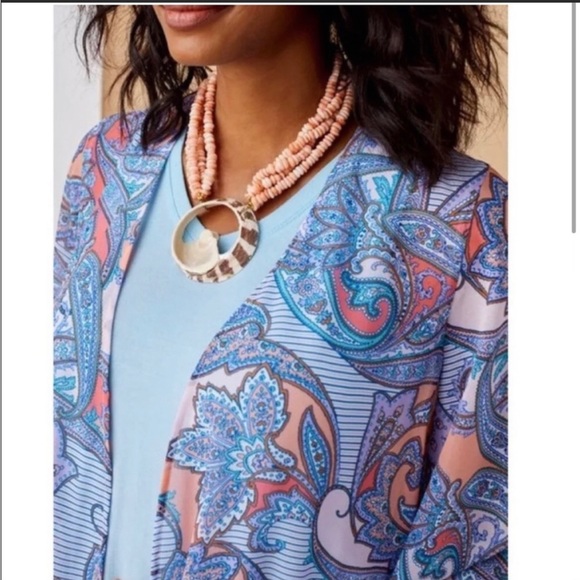 Soft Surroundings Wonderlust Topper Kimono Cardigan Paisley Purple Blue Size L - Picture 2 of 6